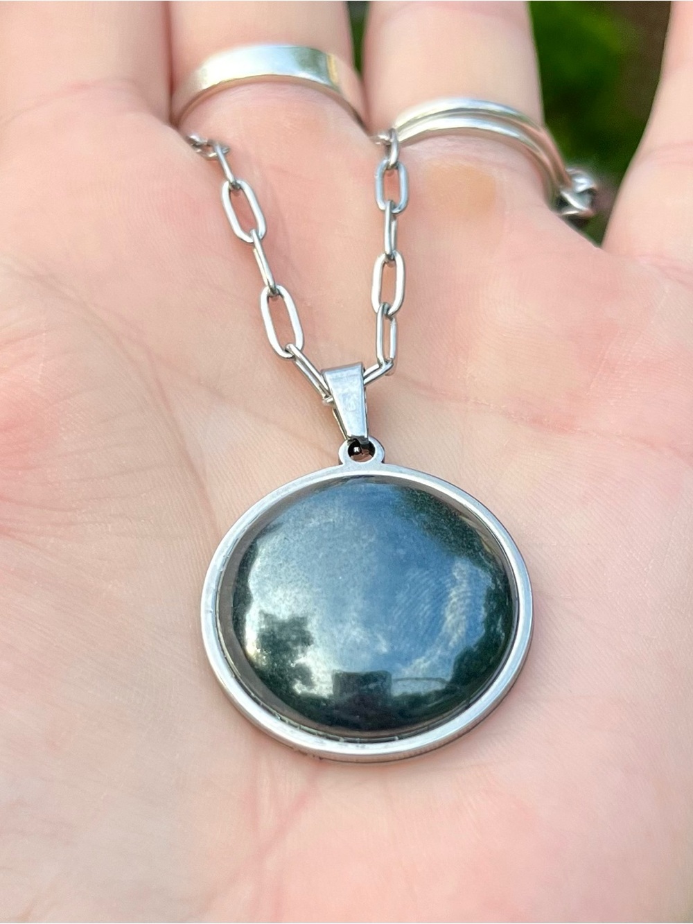 Hand made Hematite Round Pendant Necklace